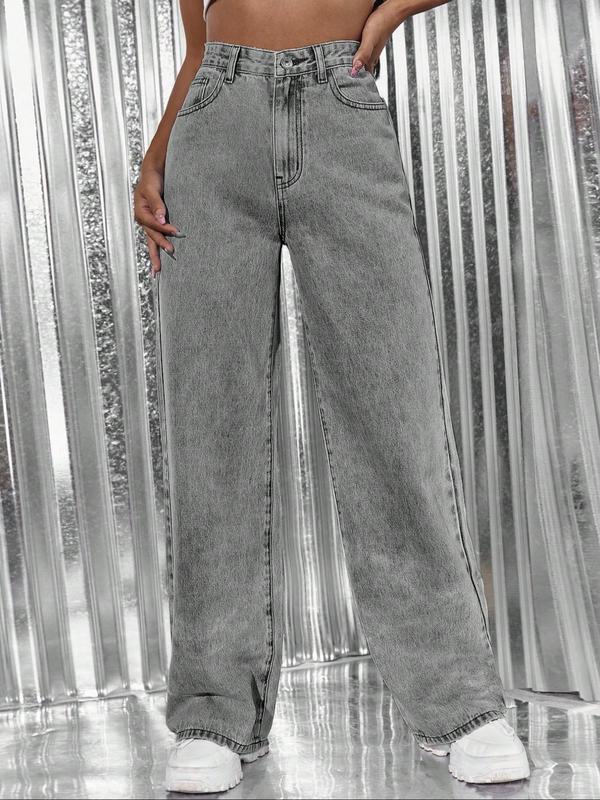 Women's Vintage Style Loose Fit Straight Leg Jeans, Casual Fitted Denim Jeans for Fall & Winter, Classic Boyfriend Look