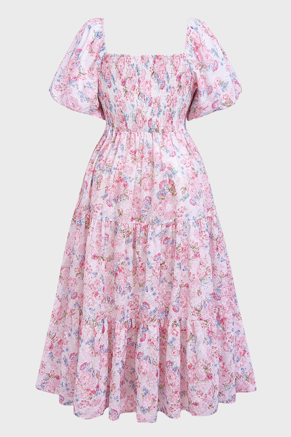 Curveins Plus Size Lantern Sleeves Square Neckline Floral Maxi Dress