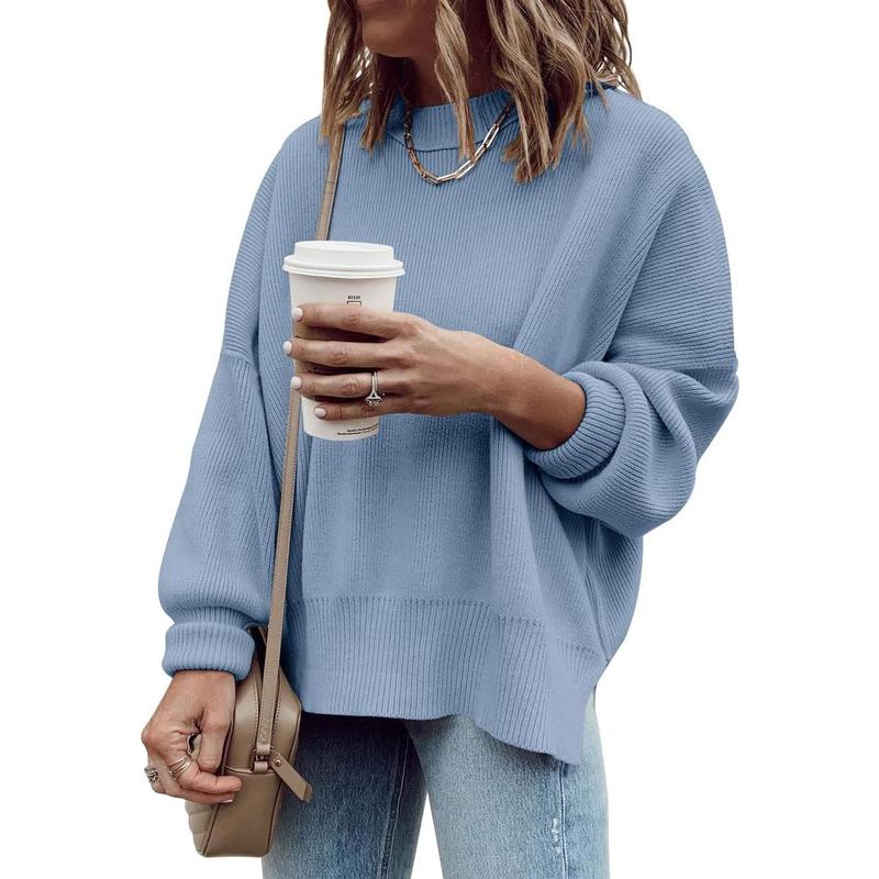 Womens Oversized Tunic Sweaters Fall Slouchy Long Sleeve Ribbed Knit Side Slit Pullover Jumper
