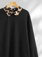 [Plus Size] Leopard Print Curved Hem Pullover Sweatshirt, Casual Long Sleeve Sweatshirt for Fall & Winter, Women's Clothing for Daily Wear