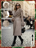 Women's Fall Winter Long Windproof Waterproof Jacket Coat, Comfortable Faux Fur Collar, Thick PU Leather, Slim Fit with Belted Design