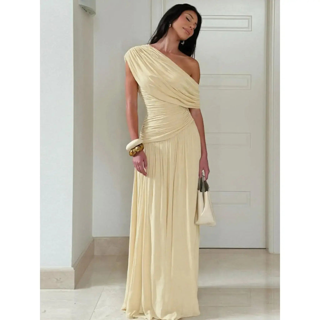 Women's Solid Color Ruched Dress, Elegant Dress Evening Party Gown, Ladies Summer Clothes, Asymmetrical Ruched Dress