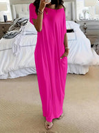 Women's Solid Color Batwing Sleeve Lounge Dress, Casual Comfy Short Sleeve Nightdress for Daily Wear, Ladies Sleepwear for All Seasons