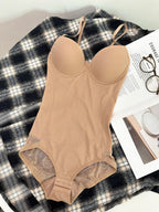 Women's Deep V Backless Slimming Body Shaping Bodysuit, XS-Xxl Sizes Available, Casual Style, Plain Design, All Season Wear