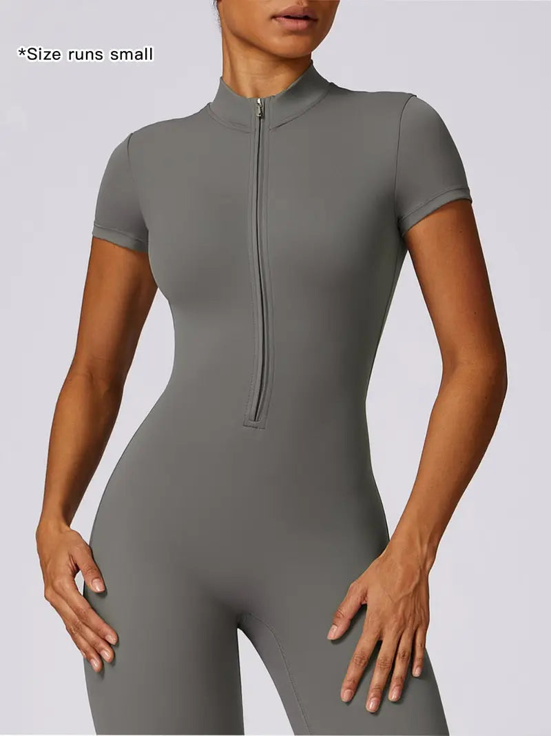 Women's high-neck, sturdy-zip sports jumpsuit