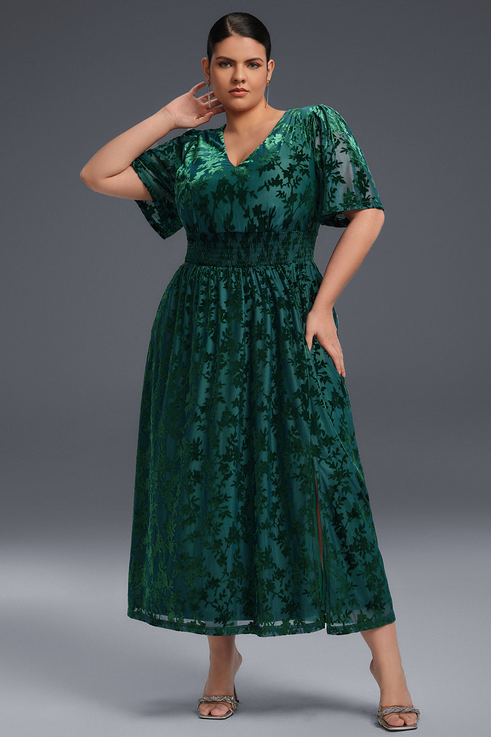 Curveins Plus Size Mauve Velvet Floral Maxi Dress