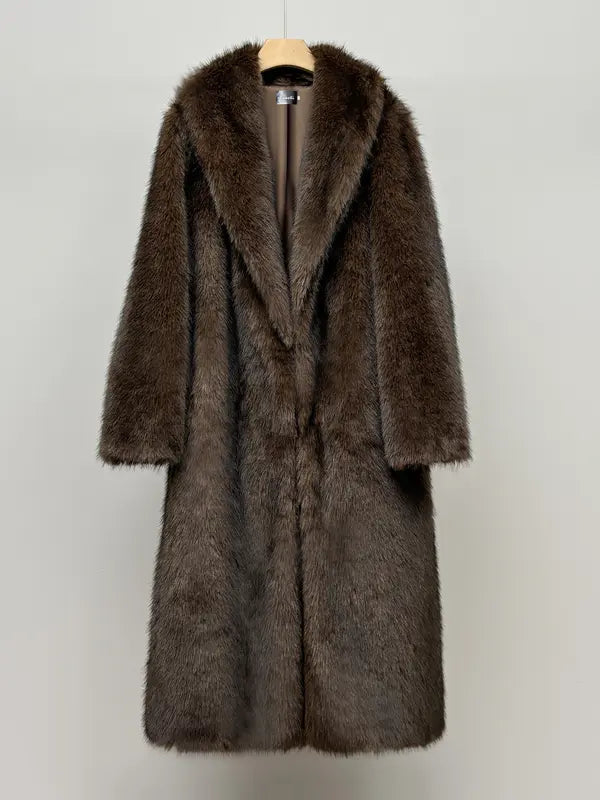 Women's Solid Color Open Front Faux Fur Coat, Elegant Long Sleeve Waterfall Collar Outerwear for Fall & Winter, Women's Clothing for Daily Wear,  Clothing for Women