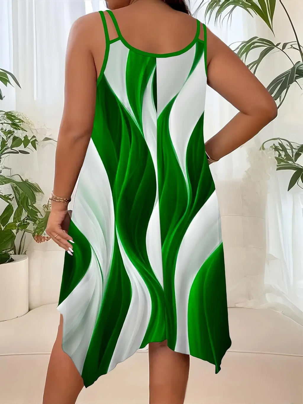 Plus Size All Over Print Asymmetrical Hem Cami Dress