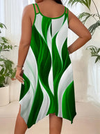 Plus Size All Over Print Asymmetrical Hem Cami Dress