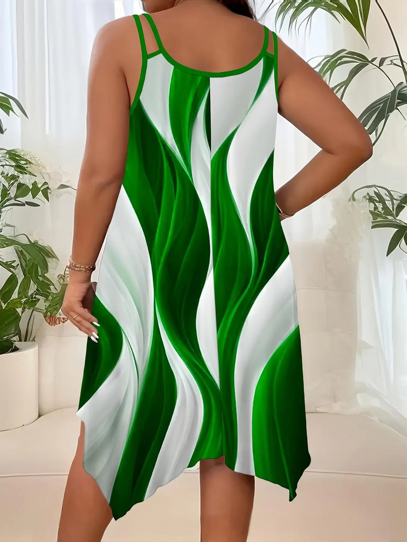 Plus Size All Over Print Asymmetrical Hem Cami Dress