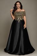 Curveins Chic Plus Size Off-Shoulder Sheer Patchwork Maxi Gown