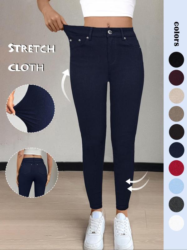 Women's Plain Pocket Button Leggings, Casual Comfy Skinny Pants for Yoga Gym Workout, Ladies Bottoms for Fall & Winter,T-Chic