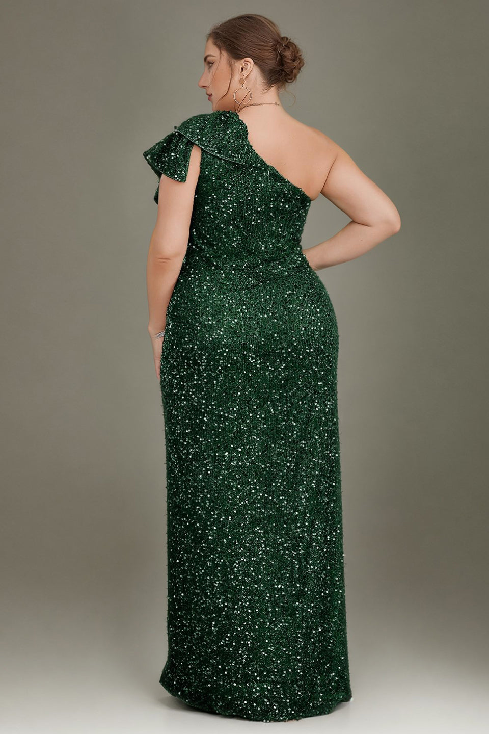 Curveins Plus Size  Sequin One Shoulder Formal Dress