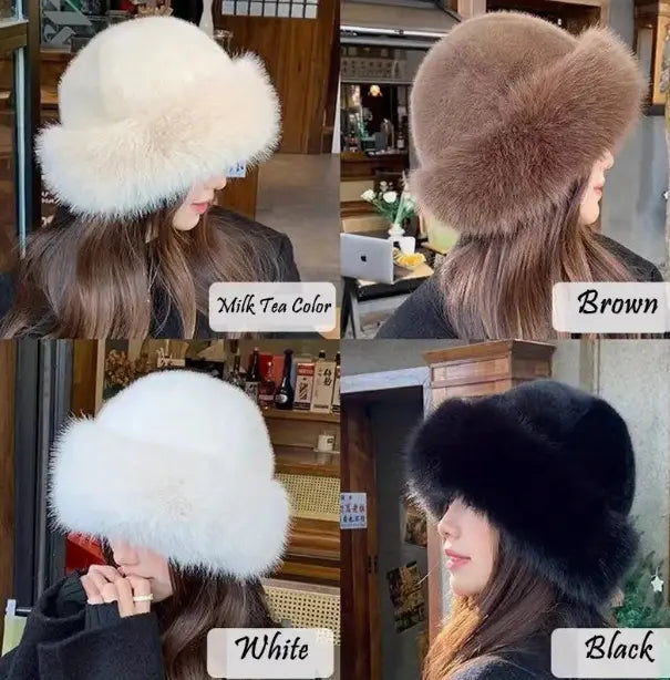 Elegant women's winter hat, thick and warm plush Mongolian hat with ear protection, elastic fit & soft faux fur trim, lightweight warmth for cold weather, outdoor activities.