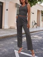 Women's 3 Piece Lounge Set Pajama Long Sleeve Cardigan Sleeveless Top Pants Sweatsuit