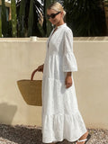 women's white fashionable French flared sleeve tunic dress with elegant French style