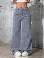 Women's Vintage Style Loose Fit Straight Leg Jeans, Casual Fitted Denim Jeans for Fall & Winter, Classic Boyfriend Look
