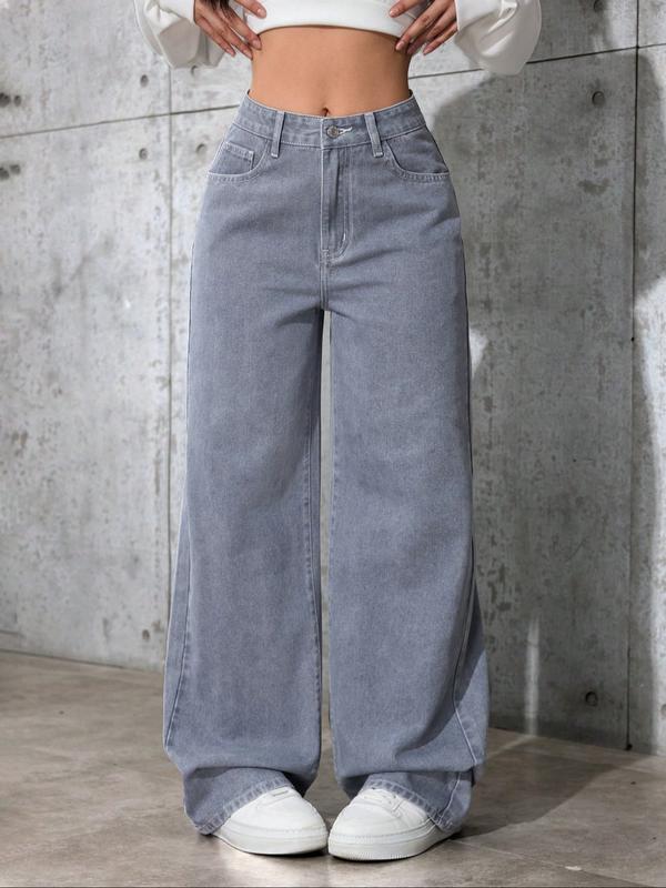 Women's Vintage Style Loose Fit Straight Leg Jeans, Casual Fitted Denim Jeans for Fall & Winter, Classic Boyfriend Look