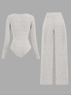 Women's Slim-Fit Solid Color Ribbed Fleece Jumpsuit Set, Wide Leg Pants, Fashionable Comfortable Fabric for Daily Wear