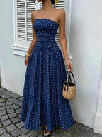 Women's Elegant Fashion Polka Dot Strapless Dress, Stylish Sleeveless Maxi Dress for Parties and Casual Wear Womenswear, Elegant Evening Dress