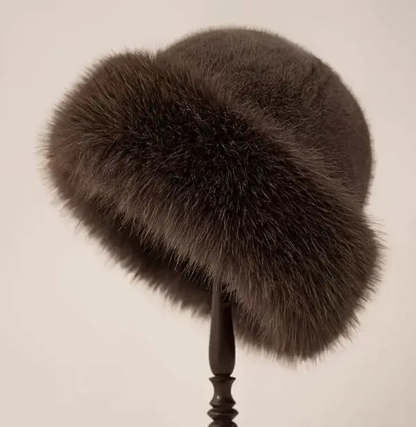 Elegant women's winter hat, thick and warm plush Mongolian hat with ear protection, elastic fit & soft faux fur trim, lightweight warmth for cold weather, outdoor activities.