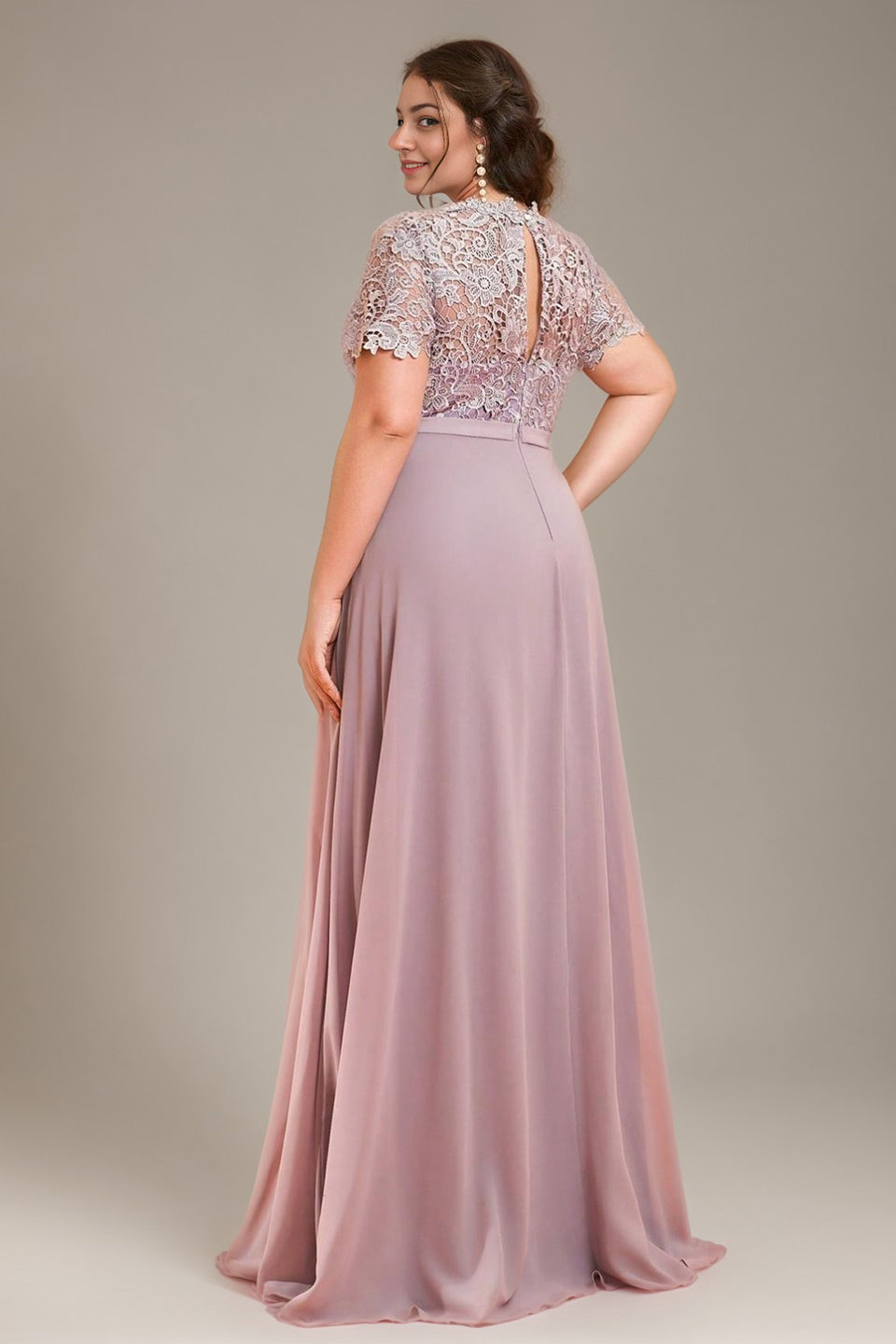 Curveins Plus Size Round Neck Short Sleeve Embroidered Waist Cinched Elegant Maxi Dress