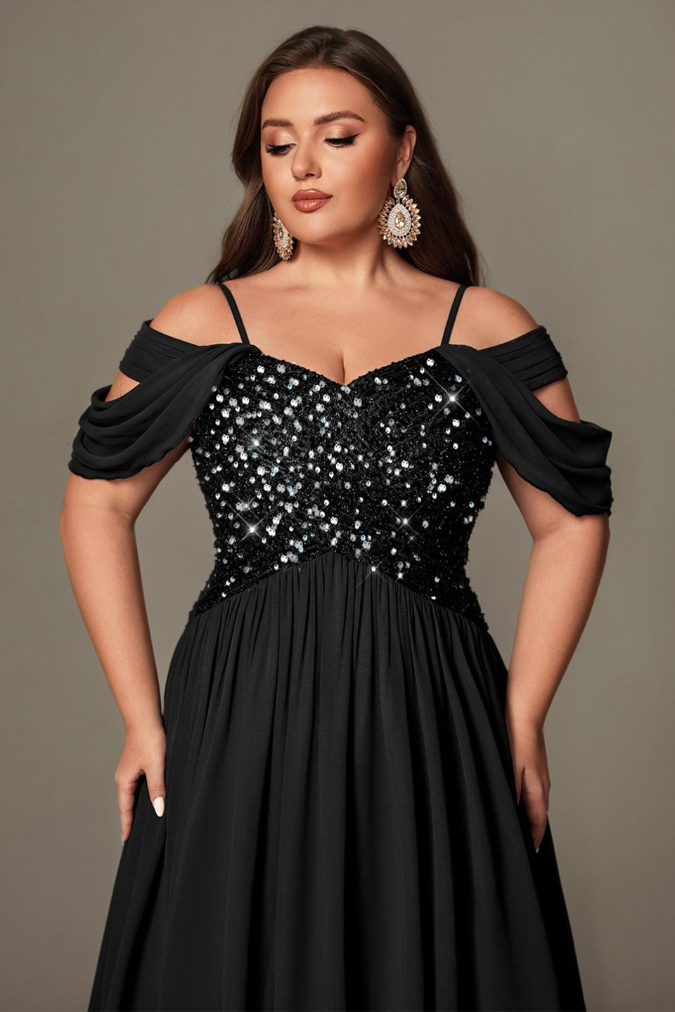 Curveins Plus Size Off-Shoulder Short Sleeve A-Line Maxi Dress
