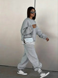 Women's Two-Piece Set Round Neck Sweatshirt and Loose Jogger Pants, Street Hip-Hop Casual Sporty, Fall & Winter Fashion