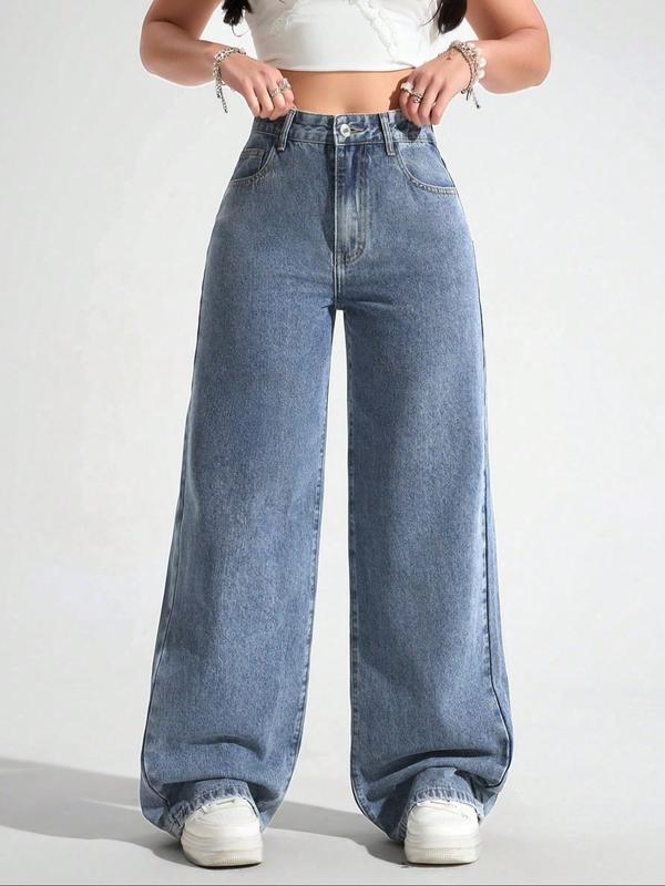 Women's Vintage Style Loose Fit Straight Leg Jeans, Casual Fitted Denim Jeans for Fall & Winter, Classic Boyfriend Look