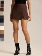 High Waist Slit Skort with Zipper, Stretchy Commuter Daily Wear, Versatile Elastic Skort, Women's Fashion Apparel