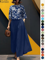 Women's Top & Wide Leg Pants Two-piece Set, Casual Fashion Minimalist Cozy Three Quarter Length Sleeve Top & Trousers for Daily Outdoor Wear, Ladies Clothes for All Seasons, Womenswear