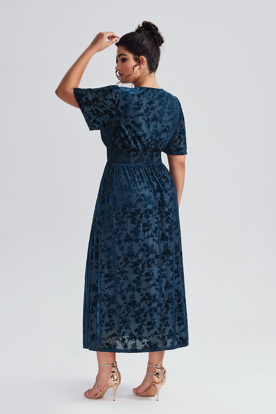 Curveins Plus Size Mauve Velvet Floral Maxi Dress