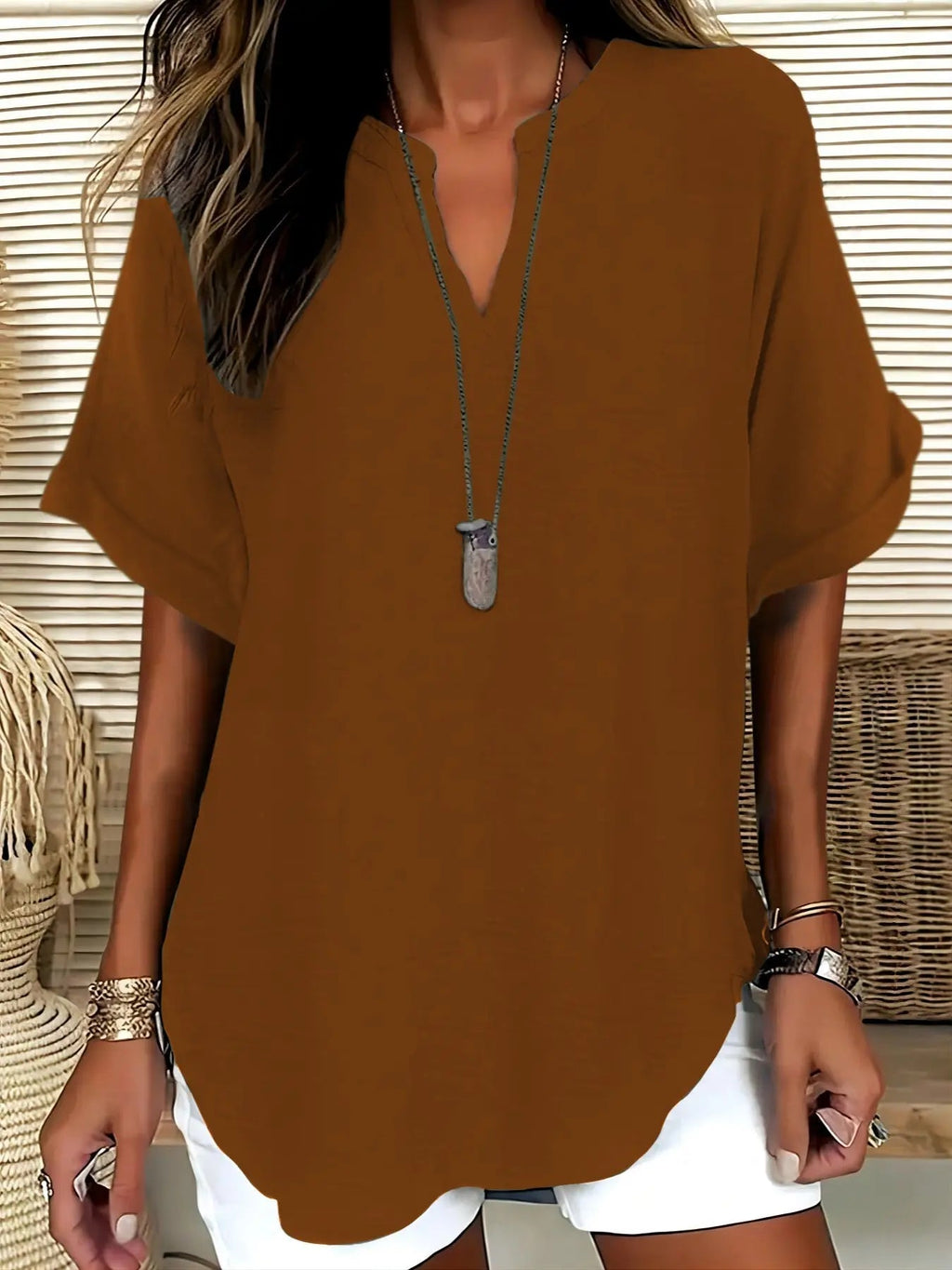 Women's Plain Short Sleeve Blouse, Shirts, Casual Solid Color Top for Daily Wear, Ladies Clothes for All Seasons