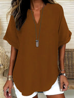 Women's Plain Short Sleeve Blouse, Shirts, Casual Solid Color Top for Daily Wear, Ladies Clothes for All Seasons