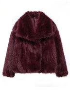 Women's Solid Color Faux Fur Fuzzy Jacket, Casual Long Sleeve Collared Fuzzy Coat for Fall & Winter, Women's Clothing for Daily Wear, Cute Tops