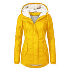 Winter Thickened Cotton Parka with Fleece Lining Hooded Warm Coat Mid-Length Women's Fitted Long Sleeve Outerwear Black Imitation Fur Tops for Casual Basic Minimalist Womenswear Elegance Style - Jackets