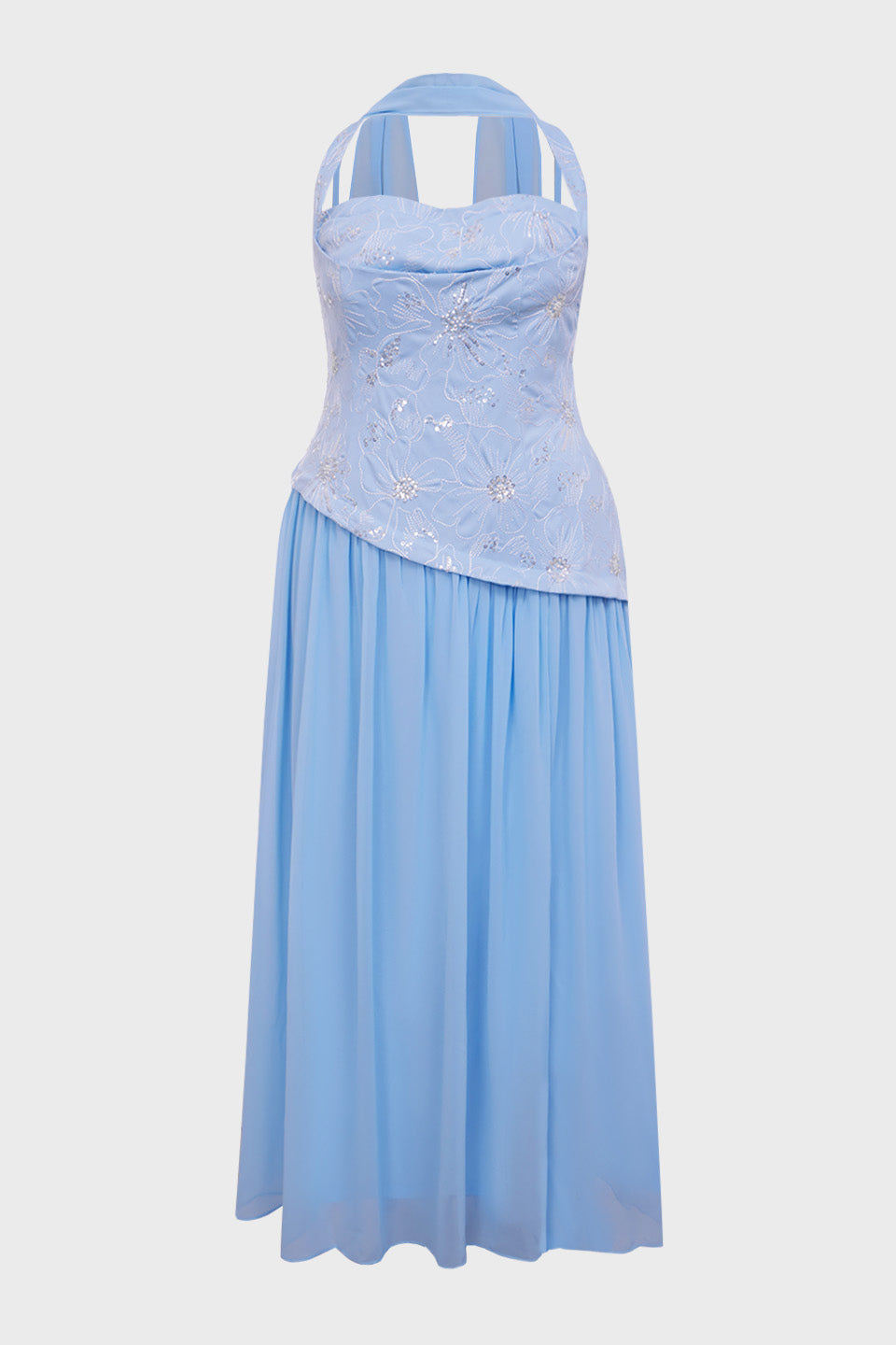 Curveins Plus Size Halter Neck Sleeveless Sequin Patchwork Fitted Maxi Dress