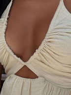 Summer New Sexy Wrap Top V-Neck Dress, Loose Beach Style Split Skirt, Women's Fashionable Long Dress, Perfect for Vacation