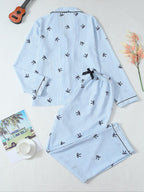 Women's Striped Bow Print Long Sleeve Pajama Set, Sweet Cute Button Front Top and Pants, Casual Home Wear for All Seasons