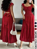 1 Piece Spring & Summer Ruffled Square Neck Polka Dot Maxi Dress