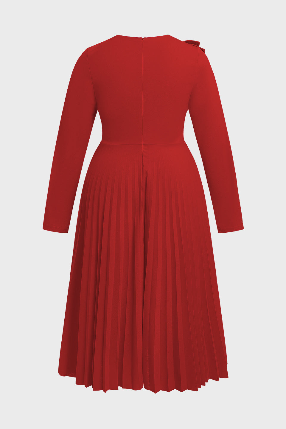 Curveins Plus Size Round-Neck Ruffled Long-Sleeve Elegant Pleated Maxi Dress
