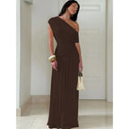 Women's Solid Color Ruched Dress, Elegant Dress Evening Party Gown, Ladies Summer Clothes, Asymmetrical Ruched Dress