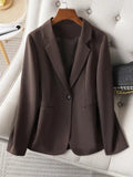 Women's Elegant One-Button Blazer Jacket, Slim-Fitting Long Sleeve Coat for Office Wear, Fall & Winter Fashion Outerwear