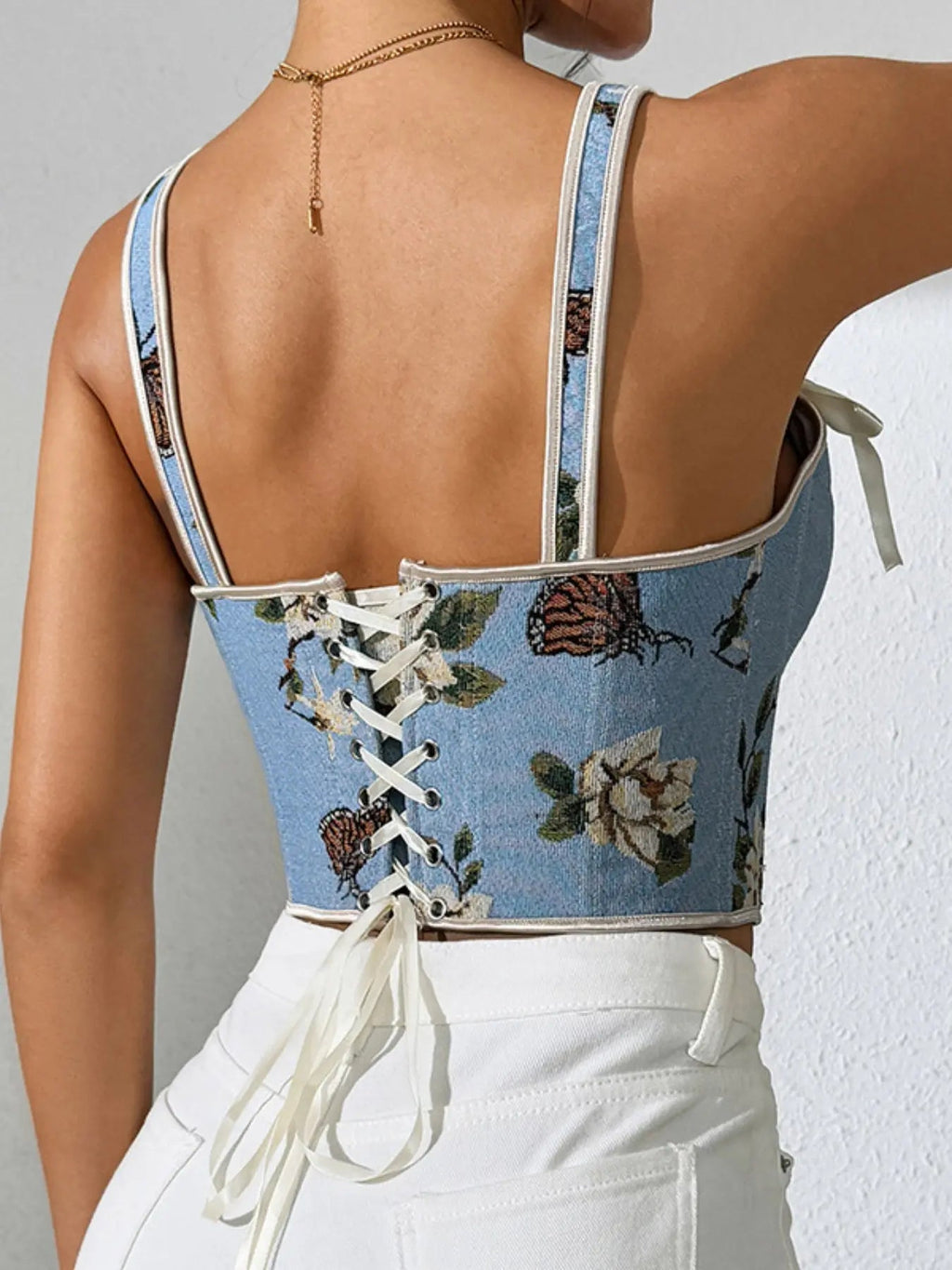 Women's Floral Print Adjustable Lace Up Corset Structure Shapewear Tank Top, Fashionable Bow Decor Shapewear Top for Daily Wear, Tummy Control Shaper for Women
