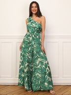 Asymmetric tropical print jumpsuit