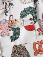 Women's Christmas Pajama Set, Lapel Button Long Sleeve Top & Loose Comfortable Pants, Casual All-Over Print Sleepwear