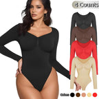 Women’s Seamless Shaping Bodysuit – Long Sleeve V-Neck Slim Fit Shapewear, Lightweight Sculpting Body Top, Perfect for Layering & Everyday Wear Light compression