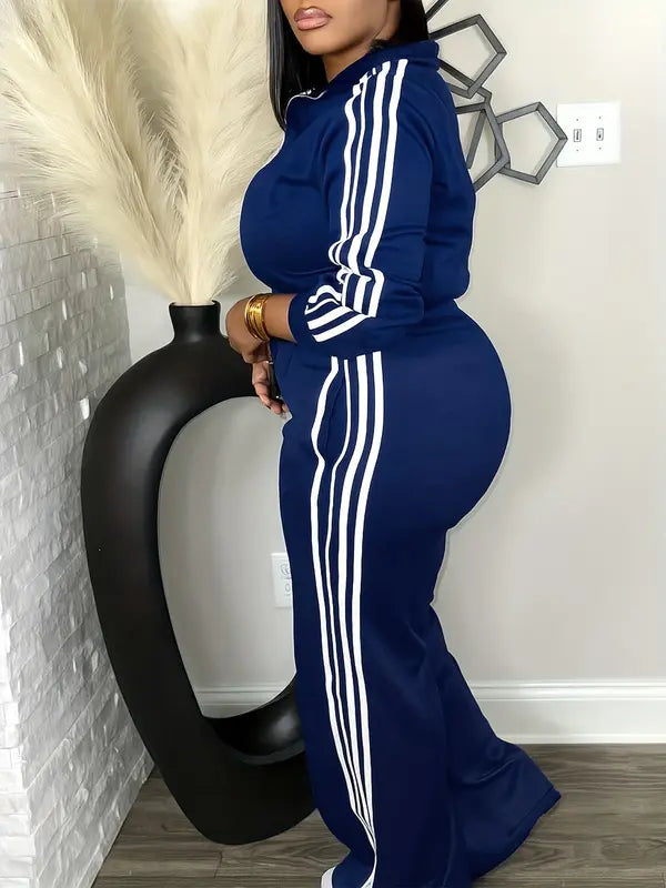 Women's Tracksuit Set, Casual Long Sleeve Zip Up Jacket & Pants Set for Spring & Fall, Women's Clothes for Daily Wear
