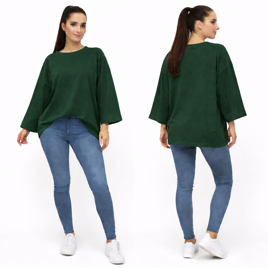 T-shirt uni oversize femme manches longues 100% coton – coupe ample, basique tendance
