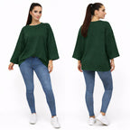 T-shirt uni oversize femme manches longues 100% coton – coupe ample, basique tendance